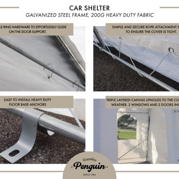 Deluxe Double Car Shelter 18 ft x 20 ft. CO18X20FF 200 WHI 060051342207 (14)