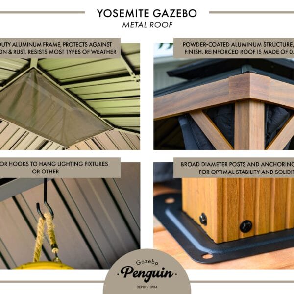 Yosemite Gazebo Aluminum frame wood finish 10 x 12 41012MR 62 060051411187 (13)